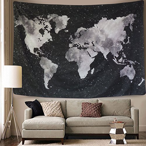 BLEUM CADE Starry World Map Tapestry Black & White Abstract Painting Wall Hanging Home Decor for Living Room Bedroom Dorm Room