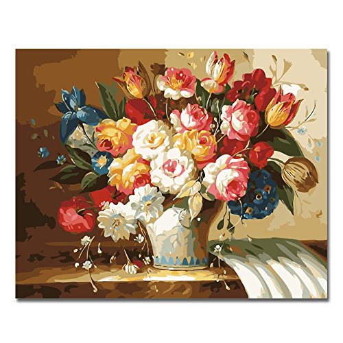 Rihe Diy Oil Painting, Paint by Number kit-Colorful Flower 16×20 inch